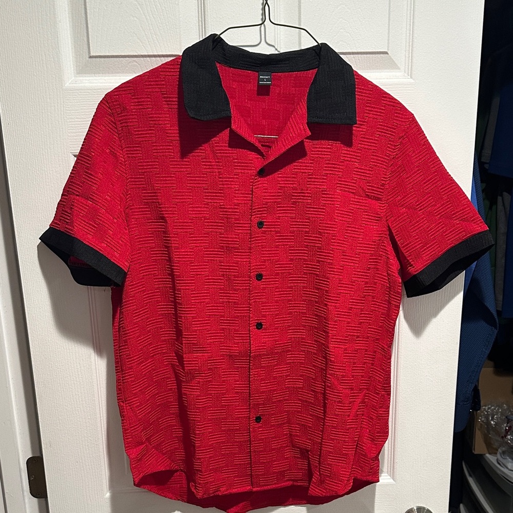 Vibrant Red and Black Men's Large Casual Shirt